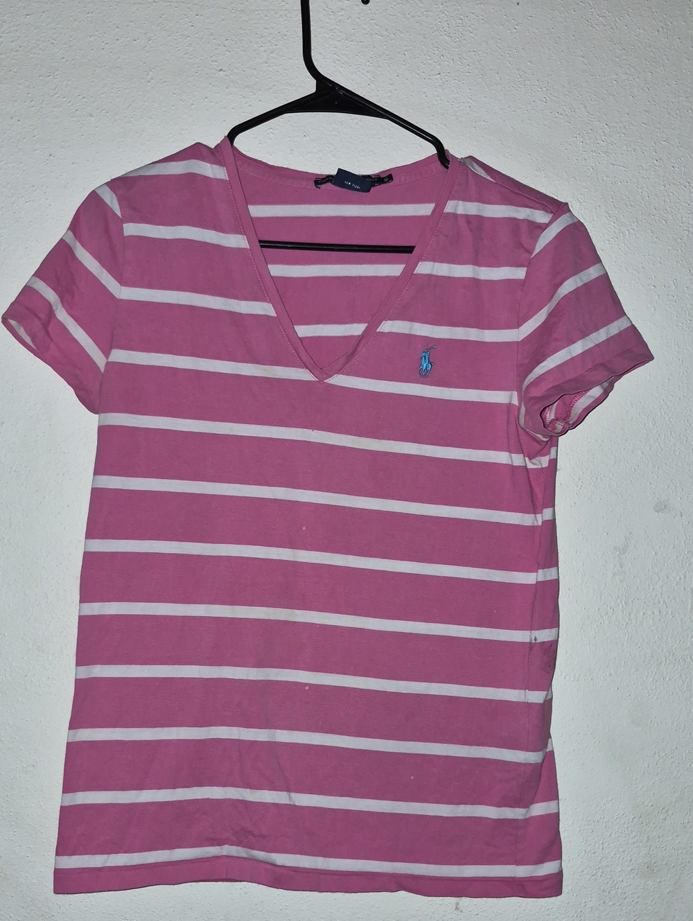 Ralph Lauren Pink and White Striped V-Neck Tee
